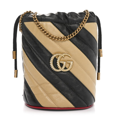 Gucci Azalea Calfskin Matelasse Diagonal Patchwork Mini Torchon GG Marmont 2.0 Bucket Bag Black Beige Romantic Cerise 1 of 11