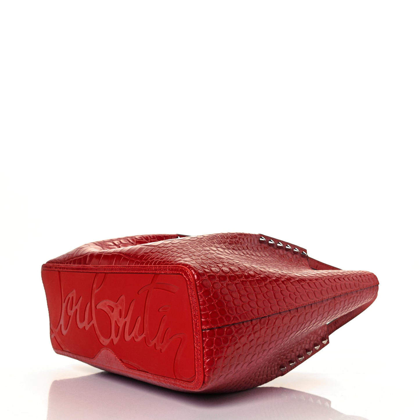Crocodile Embossed Calfskin Spiked Small Cabarock Shopper Tote Red