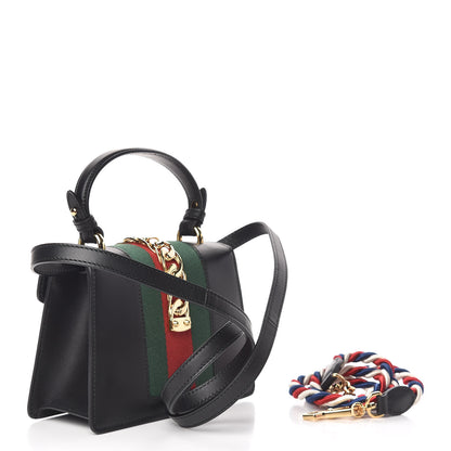 Gucci Calfskin Mini Sylvie Top Handle Bag Black 3 of 12