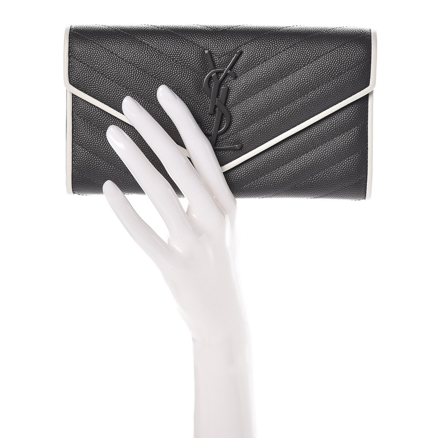 Grain De Poudre Matelasse Large Monogram Flap Wallet Grey Dove White