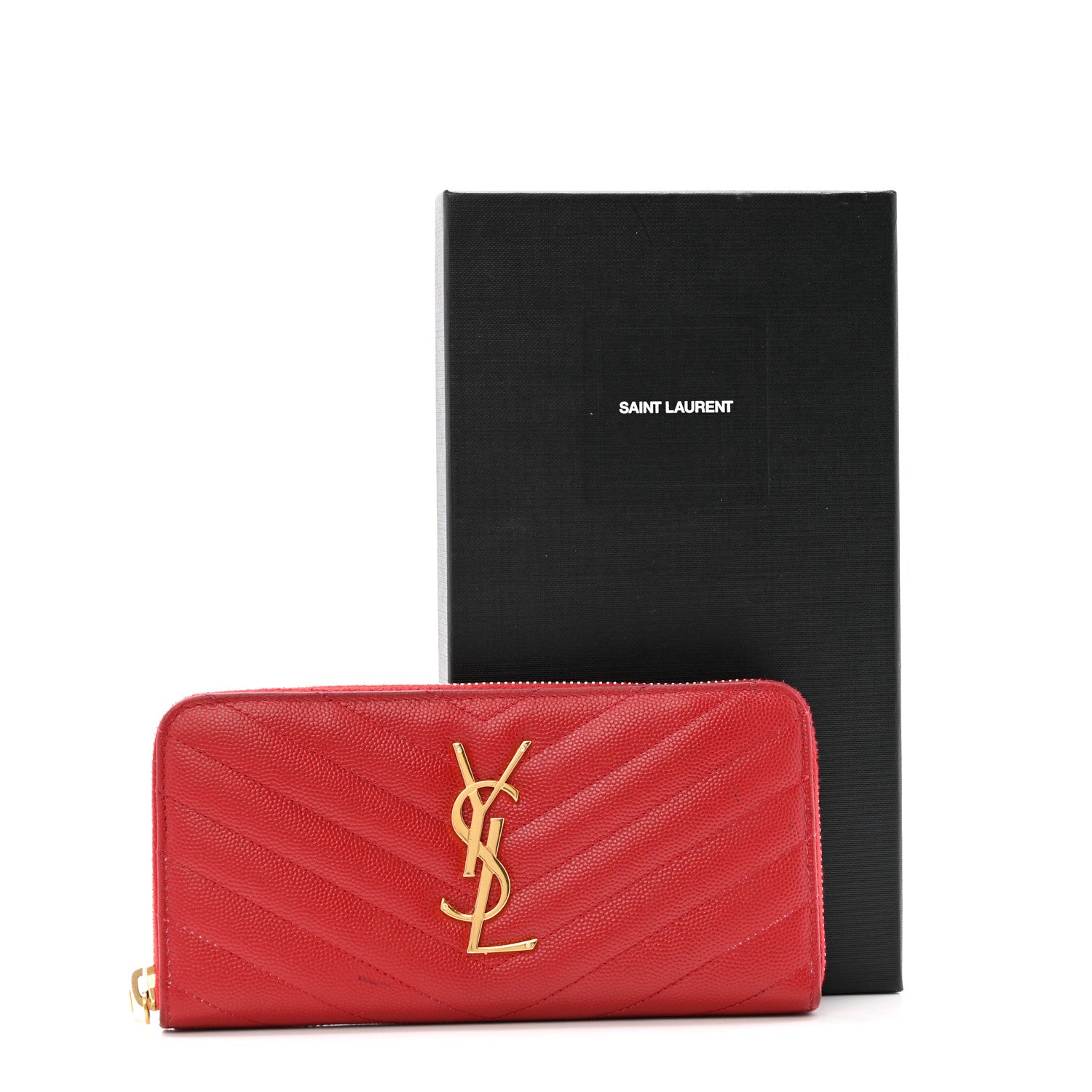 Saint Laurent Grain De Poudre Matelasse Chevron Monogram Zip Around Wallet Red 13 of 13