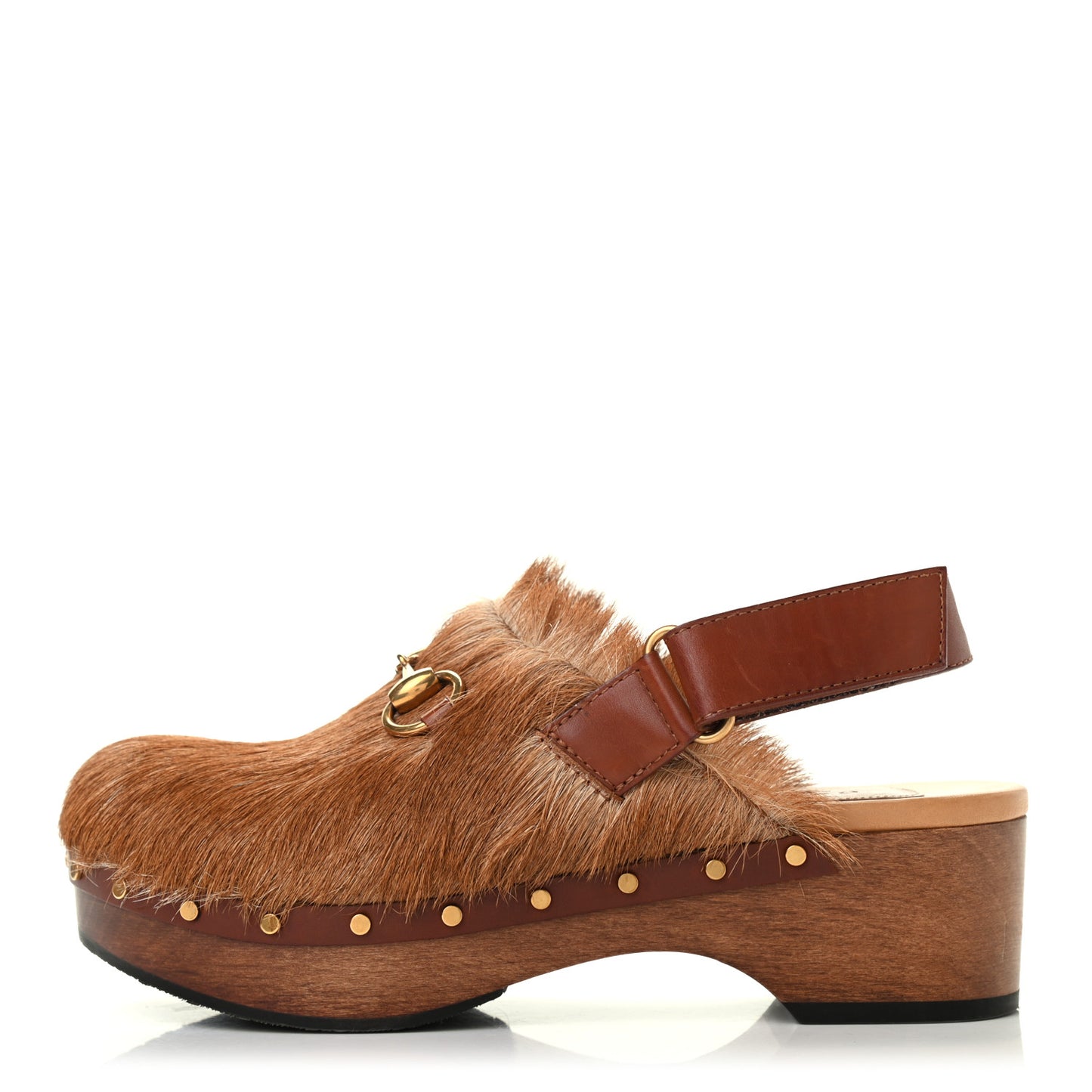 Goat Hair Calfskin Horsebit Amstel Slingback Clogs 37 Naturale Mattone