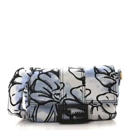 Fendi X JOSHUA VIDES Nylon Flower Clouds Print Mini Belt Baguette White Celeste Black 1 of 10