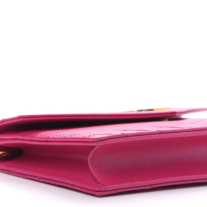 Saint Laurent Grain De Poudre Matelasse Chevron Monogram Envelope Chain Wallet Fresh Fuchsia 9 of 9
