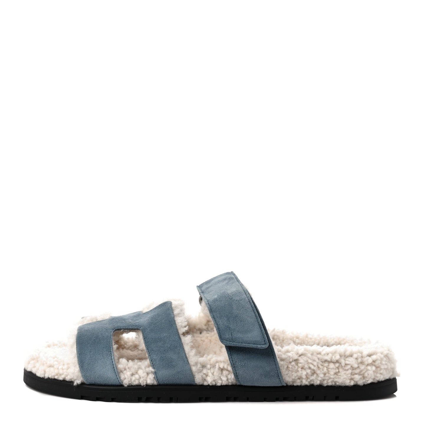 Suede Goatskin Woolskin Womens Chypre Sandals 39 Bleu Pinede Ecru