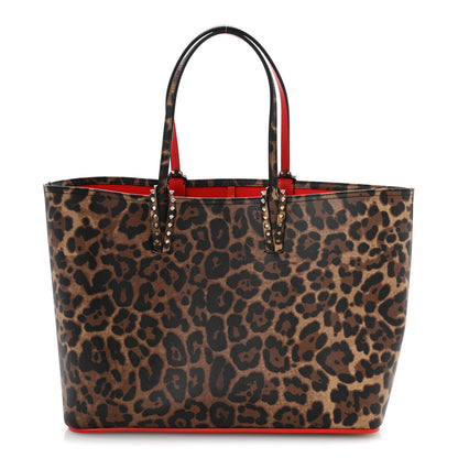 Christian Louboutin Calfskin Leopard Print Spikes East West Cabata Tote Brown 1 of 11
