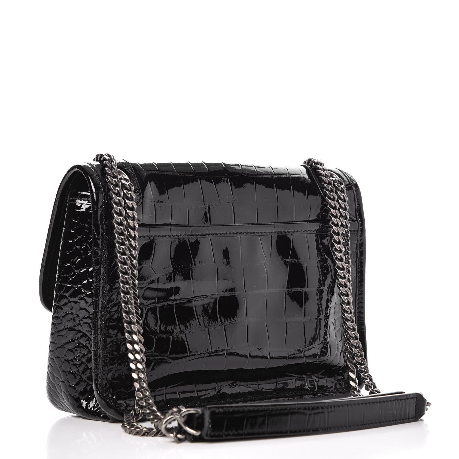 Saint Laurent Patent Crocodile Embossed Lambskin Monogram Baby Niki Chain Satchel Black 3 of 8