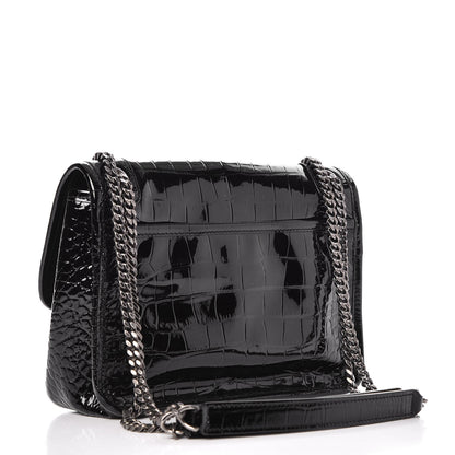 Saint Laurent Patent Crocodile Embossed Lambskin Monogram Baby Niki Chain Satchel Black 3 of 8