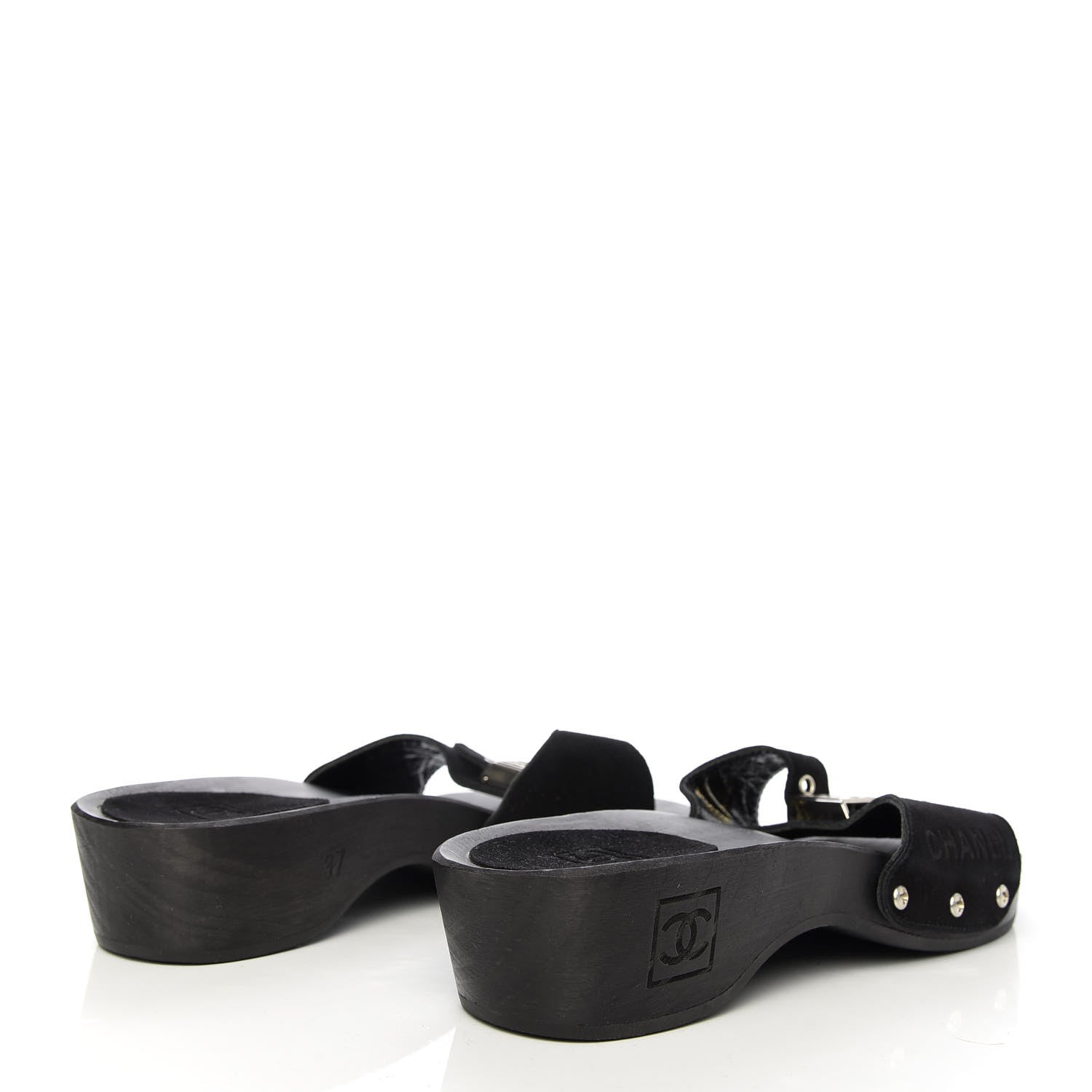 Chanel Suede CC Buckle Clogs 37 Black 4 of 9