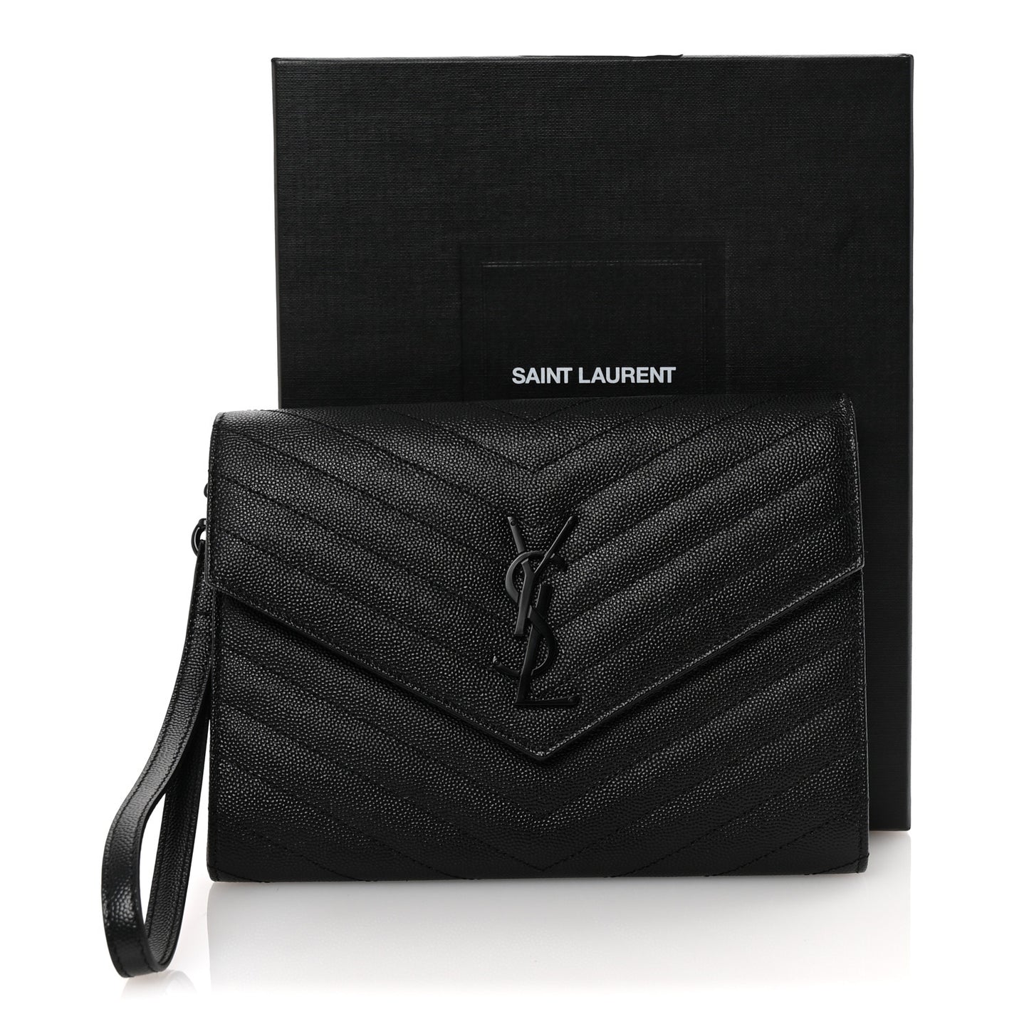 Grain De Poudre Matelasse Chevron Monogram Monochrome Envelope Clutch Black