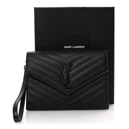 Saint Laurent Grain De Poudre Matelasse Chevron Monogram Monochrome Envelope Clutch Black 7 of 7