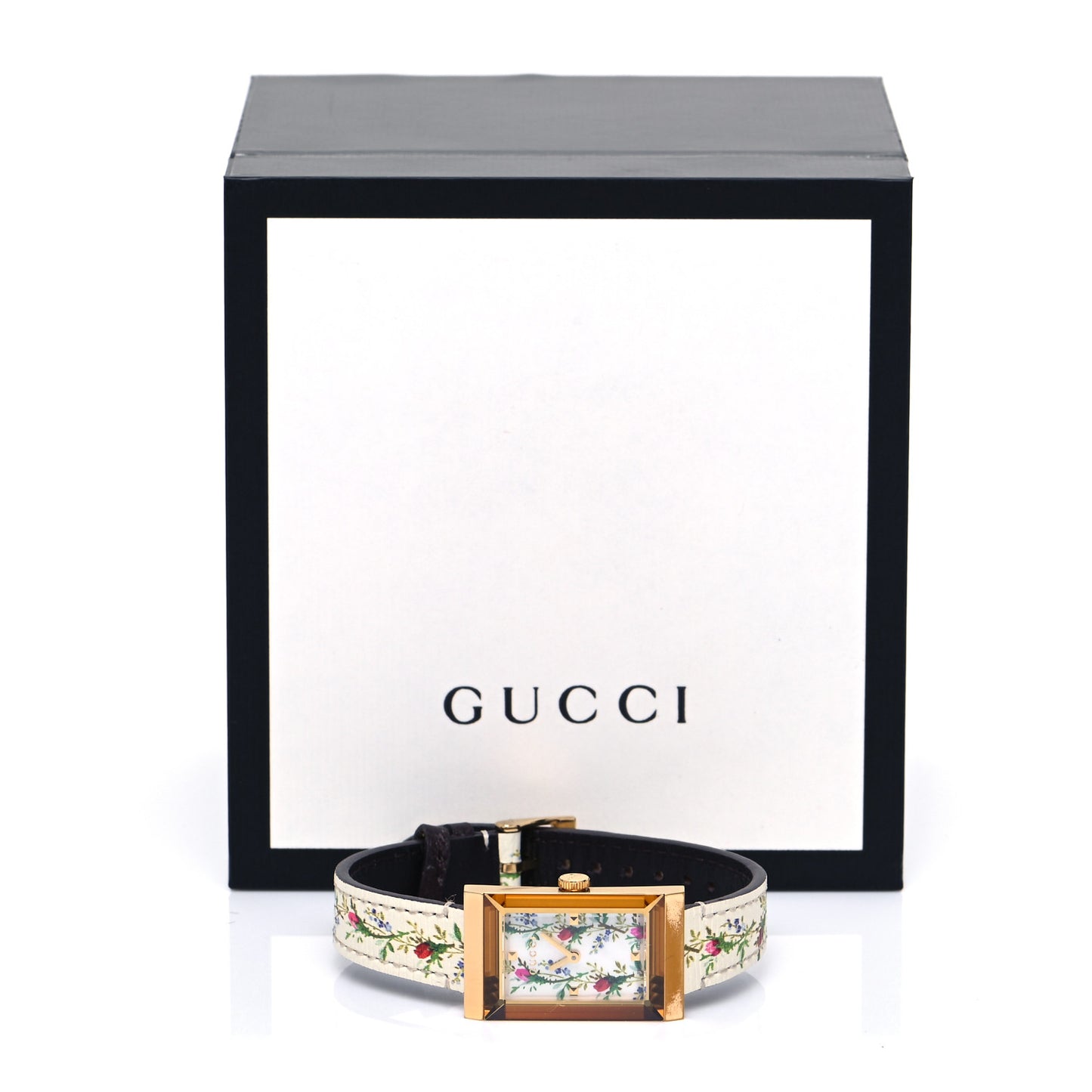 Stainless Steel Calfskin Mother of Pearl 21mm G-Frame Floral Quartz Watch