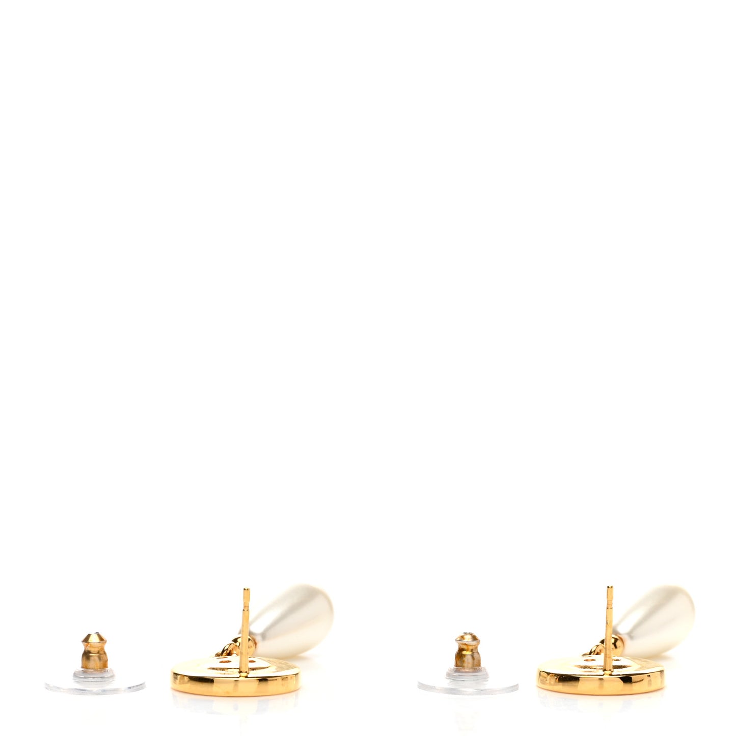 Metal Pearl Paris Button Drop Earrings Gold