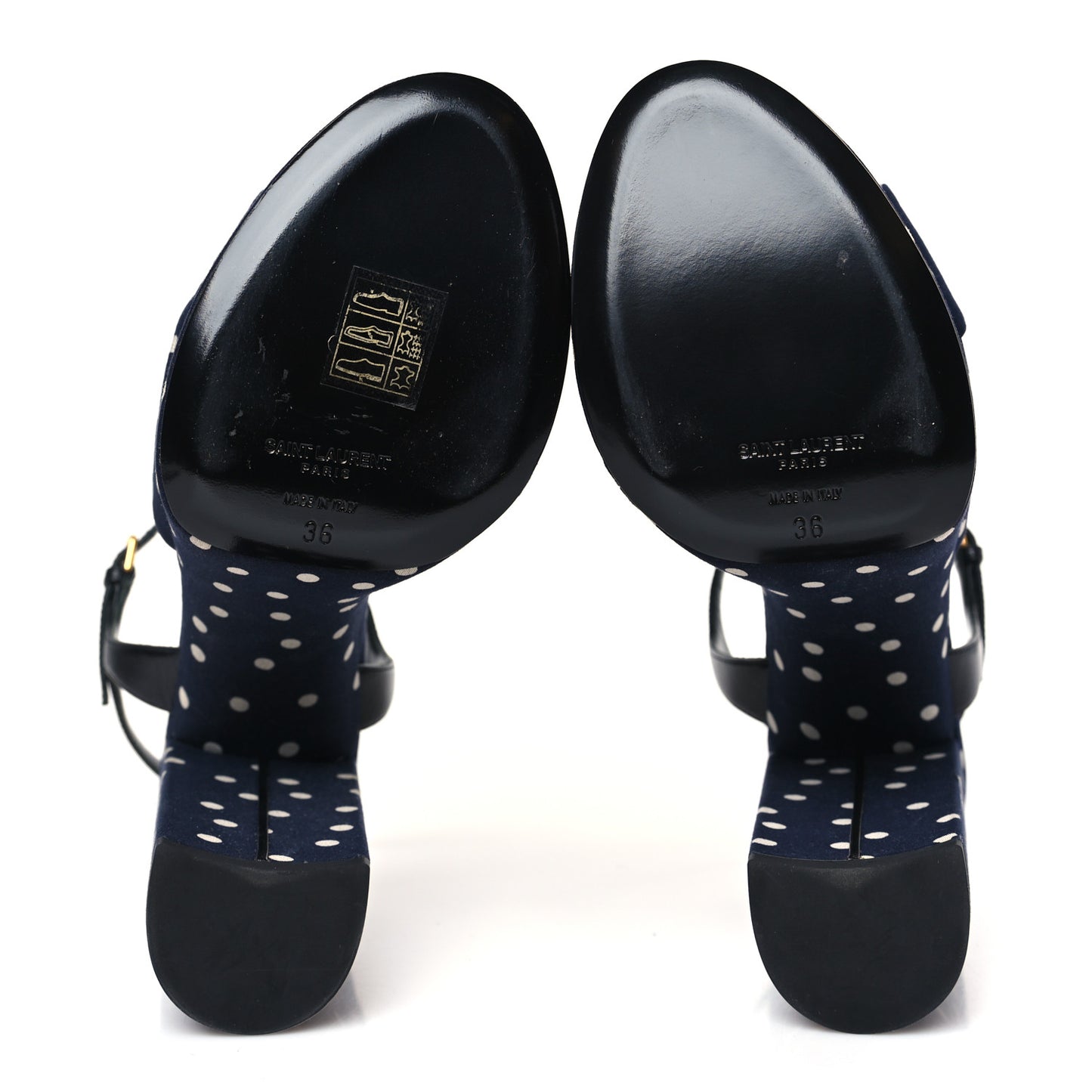 Satin Polka Dot Bianca 125 Platform Sandals 36 Navy