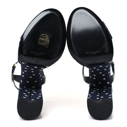 Saint Laurent Satin Polka Dot Bianca 125 Platform Sandals 36 Navy 5 of 9