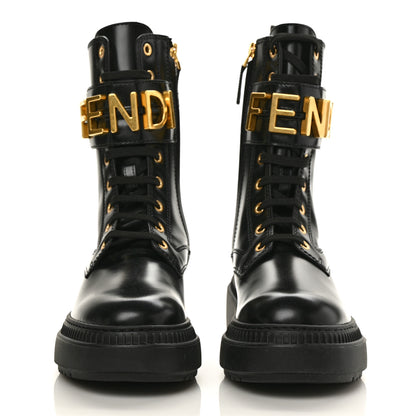 Fendi Vitello Abrasivato Fendigraphy 50mm Biker Boots 36 Black 2 of 9