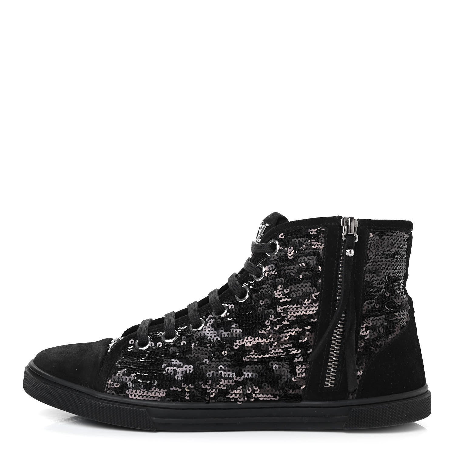 Louis Vuitton Suede Sequin High Top Sneakers 37.5 Black 1 of 8