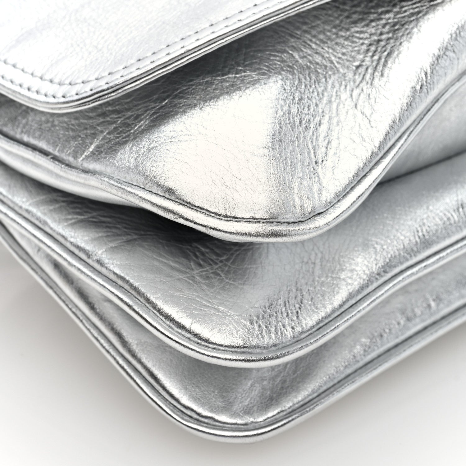 Balenciaga Metallic Peach Calfskin Small BB Soft Flap Bag Silver 7 of 8