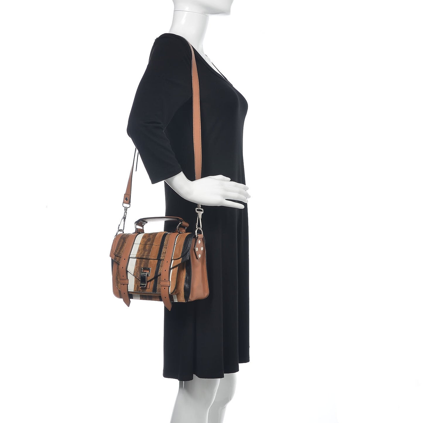 Lambskin Lizard Snakeskin Suede PS1 Exotic Stripe Mix Satchel Dune