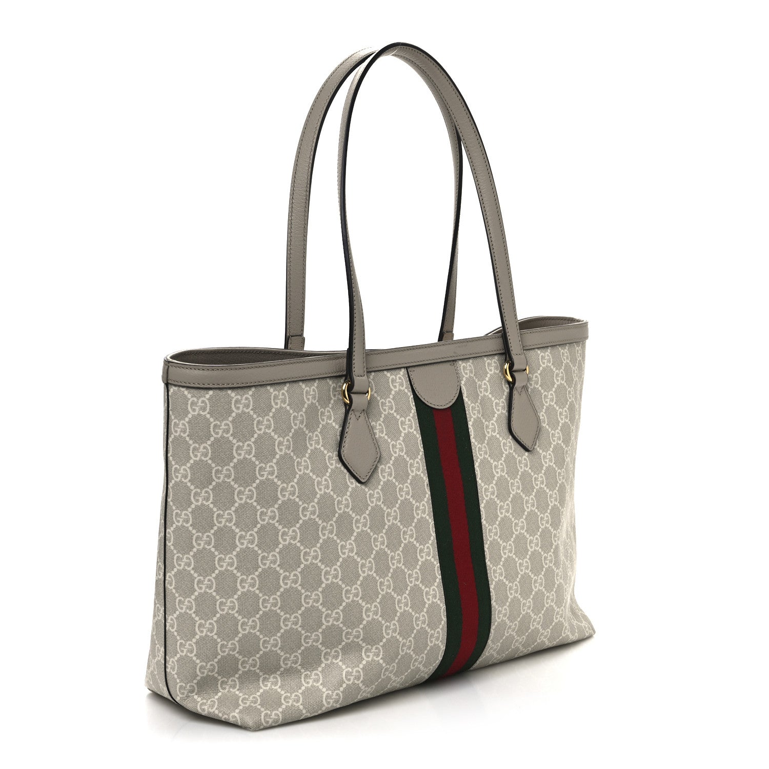 Gucci GG Supreme Monogram Textured Dollar Calfskin Web Large Ophidia Shopping Tote Beige Mystic White Oatmeal 3 of 12