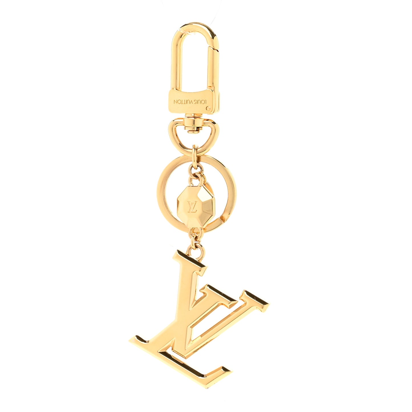 Metal LV Facettes Bag Charm Key Holder Gold