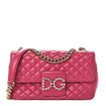 Dolce & Gabbana Lambskin Quilted Crystal Embellished Millennial Rectangular Shoulder Bag Fuchsia 1 of 9