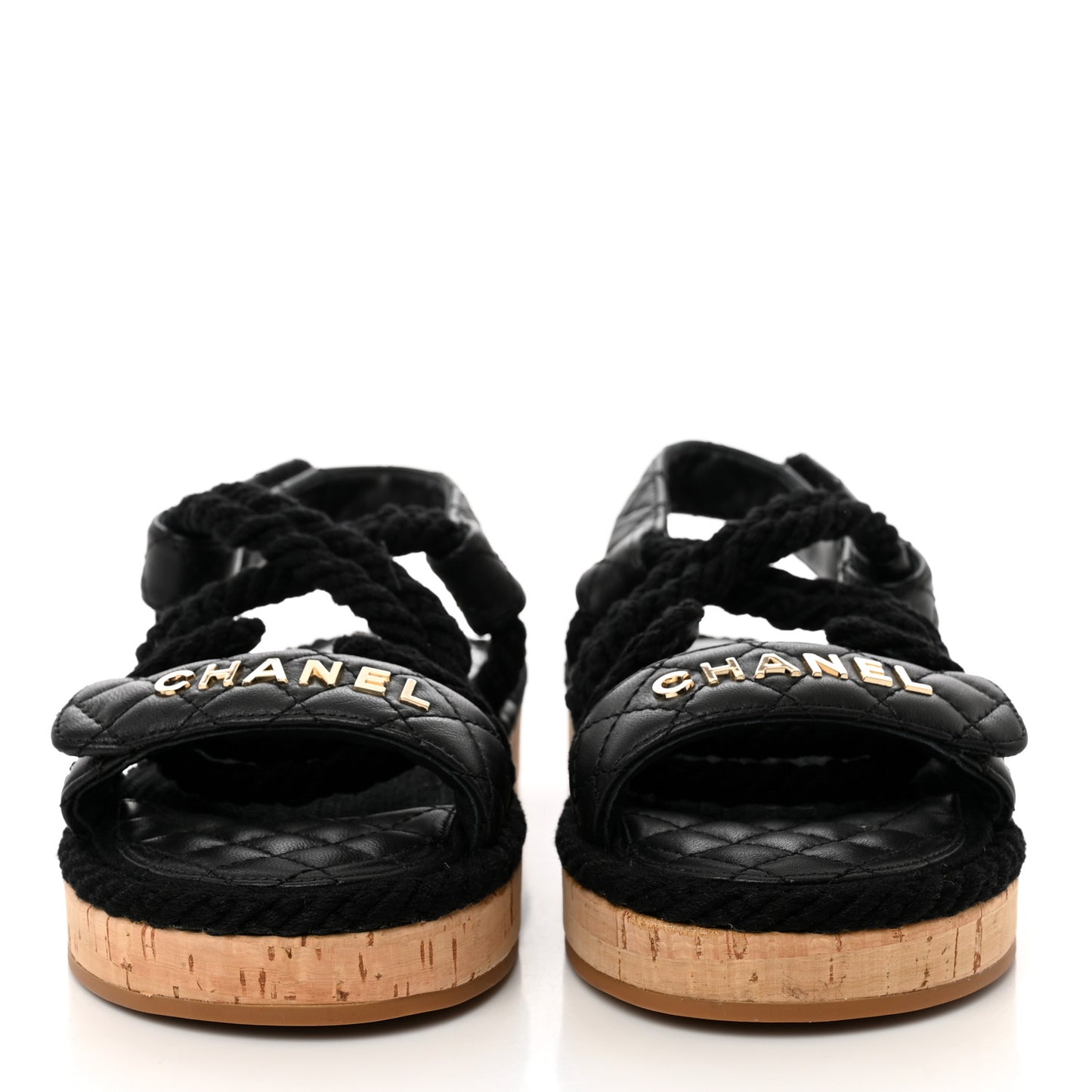 Cord Lambskin Quilted Logo Sandals 36 Black