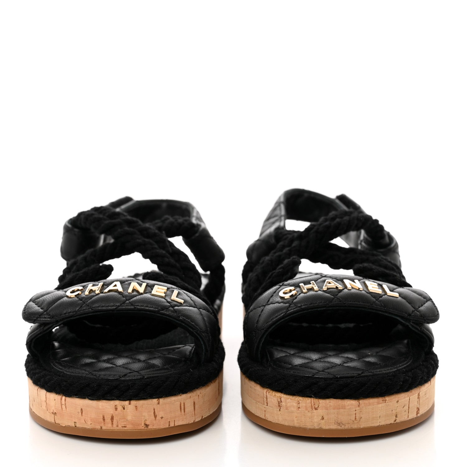Chanel Cord Lambskin Quilted Logo Sandals 36 Black 2 of 8