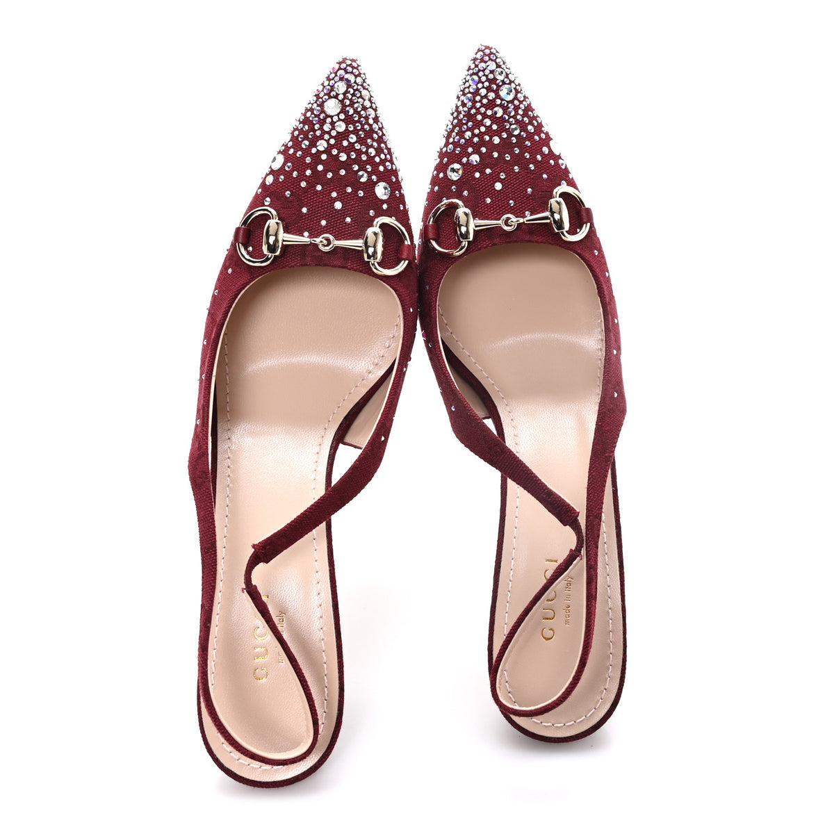 Gucci New Canvas Crystal GG Monogram Horsebit Slingback Pumps 38.5 Rossa Ancora 2 of 10