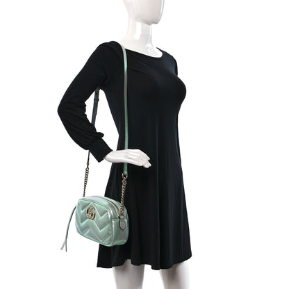 Gucci Iridescent Nappa Chevron Matelasse Small GG Marmont Chain Shoulder Bag Iridescent Salvy Green 2 of 8
