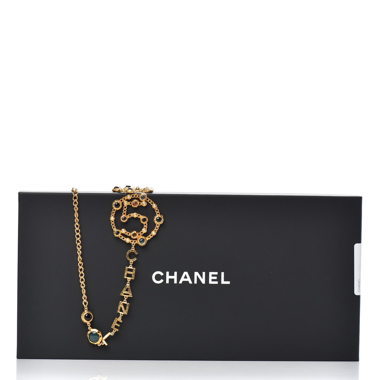 Chanel Pearl Gripoix Crystal No 5 Medallion Necklace Gold 6 of 6