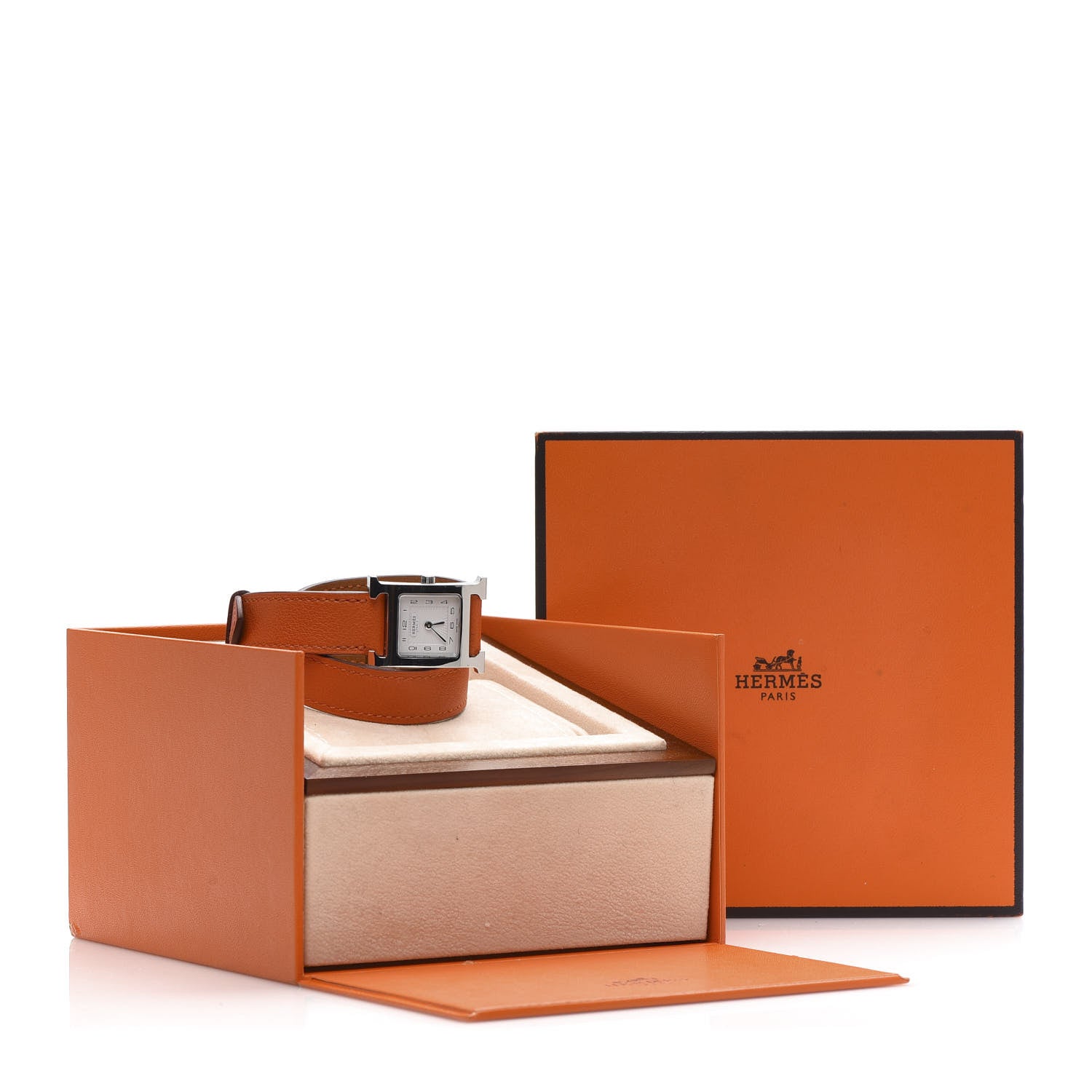 Hermes Stainless Steel Swift 21mm Heure H Hour Double Tour Quartz Watch Orange 8 of 8