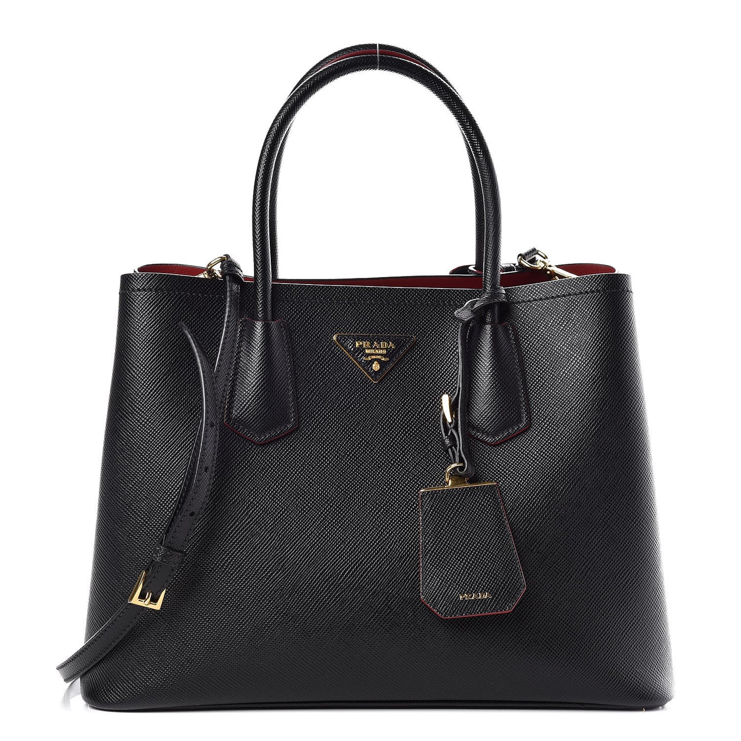 Saffiano Cuir Medium Double Bag Black Fuoco