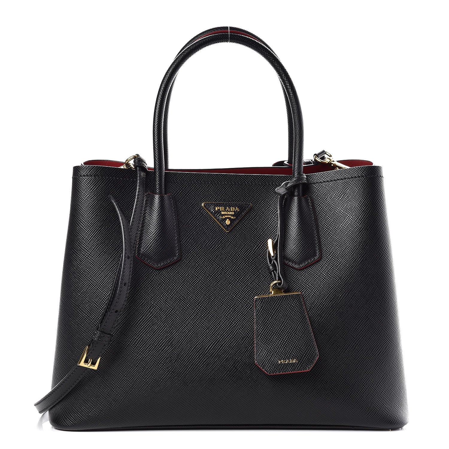 Prada Saffiano Cuir Medium Double Bag Black Fuoco 1 of 23