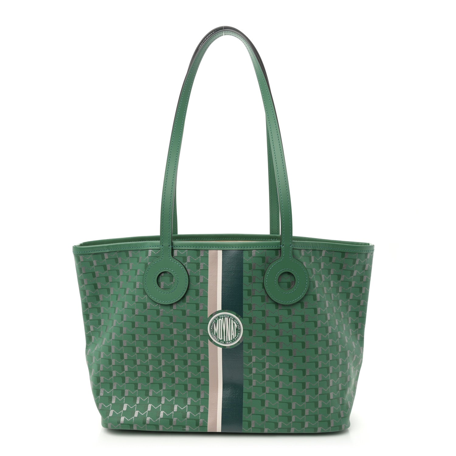 Moynat Grained Calfskin Canvas 1920 Oh! Tote Ruban PM Green Silver 1 of 10