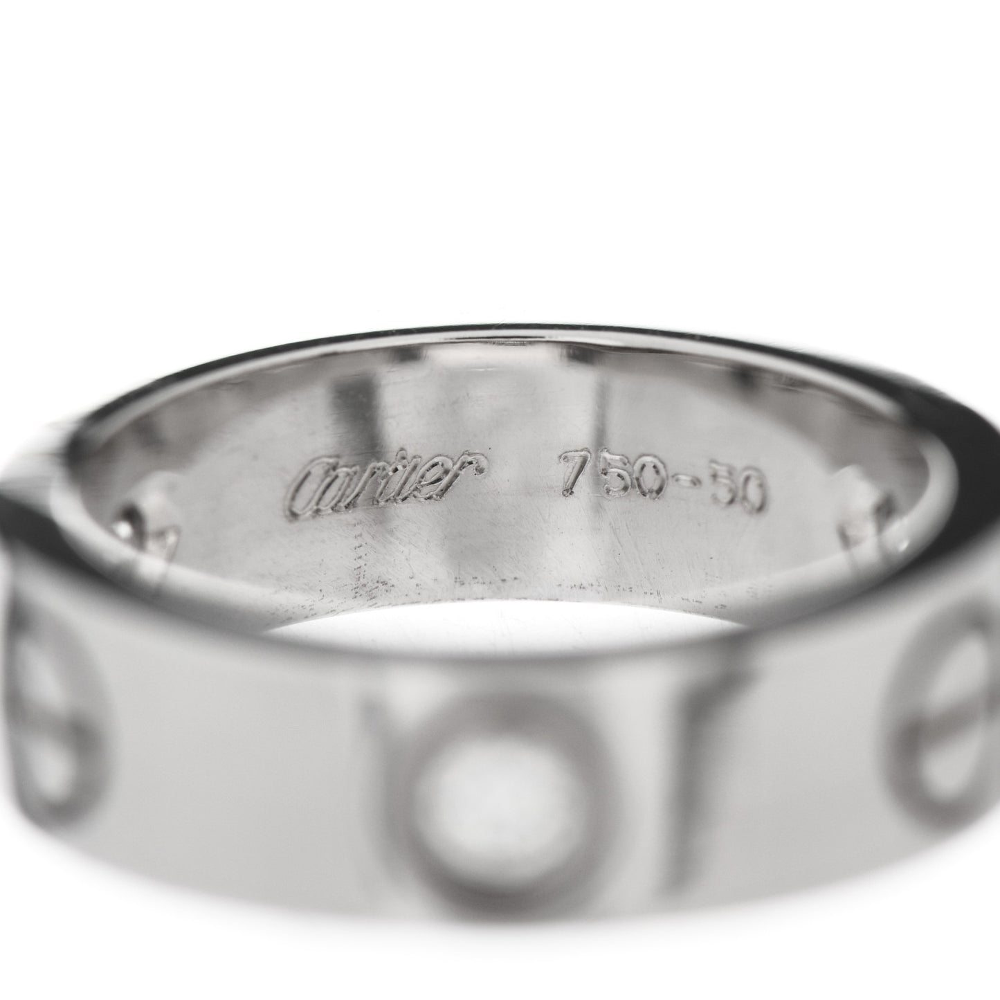 18K White Gold 3 Diamond 5.5mm LOVE Ring 50 5.25
