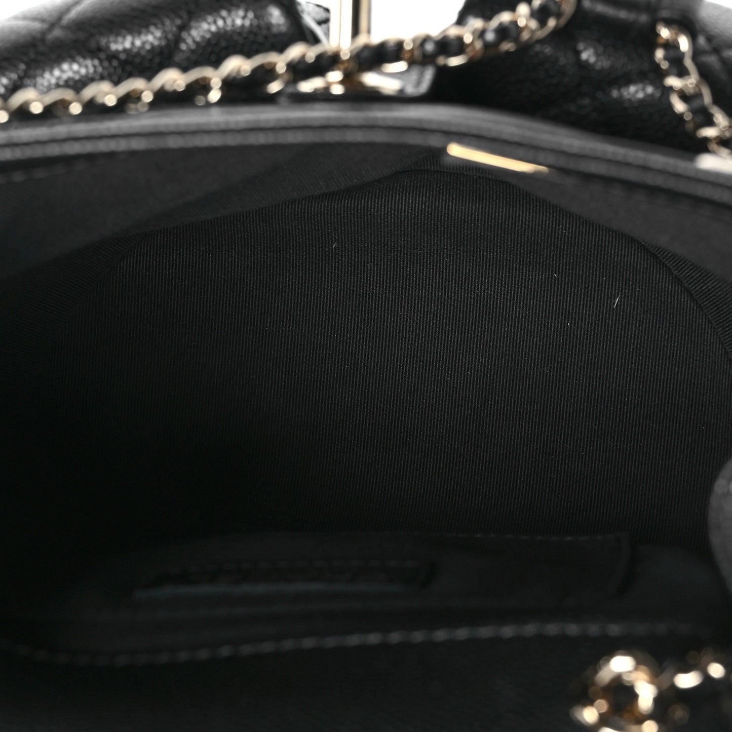 Shiny Caviar Quilted Medium Duma Pockets Drawstring Backpack Black