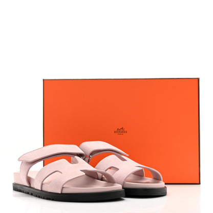 Hermes Suede Goatskin Womens Chypre Sandals 38 Rose Porcelaine 9 of 9
