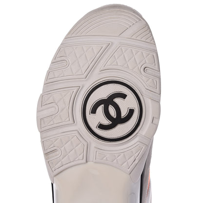Chanel Suede Calfskin Lambskin Neoprene High Top CC Sneakers White Fluo Orange 8 of 10