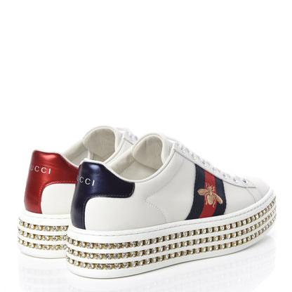 Gucci Calfskin Crystal Web Bee Embroidered Ace Platform Sneakers 34.5 White 4 of 9