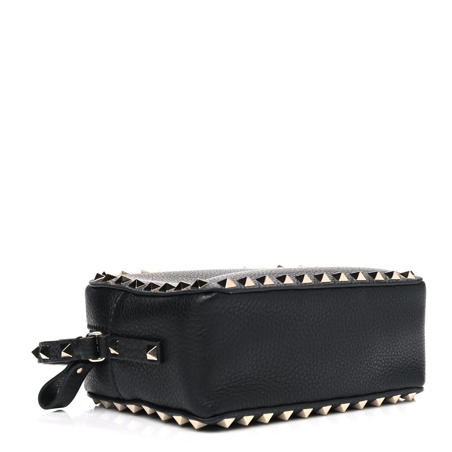 Pebbled Calfskin Rockstud Camera Crossbody Bag Black