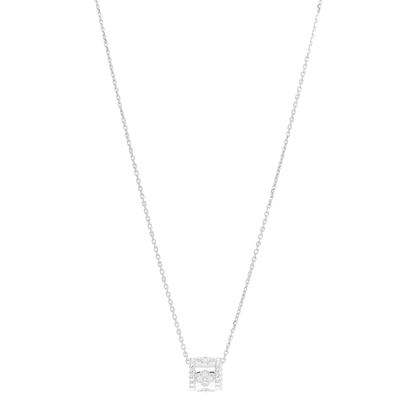 18K White Gold Diamond Small Perlee Clovers Pendant Necklace