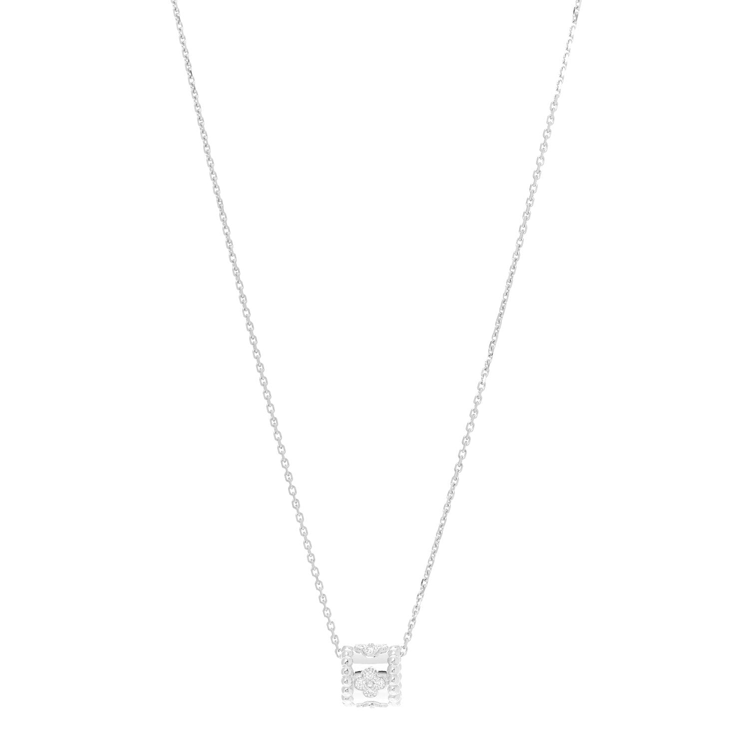 Van Cleef & Arpels 18K White Gold Diamond Small Perlee Clovers Pendant Necklace 1 of 8