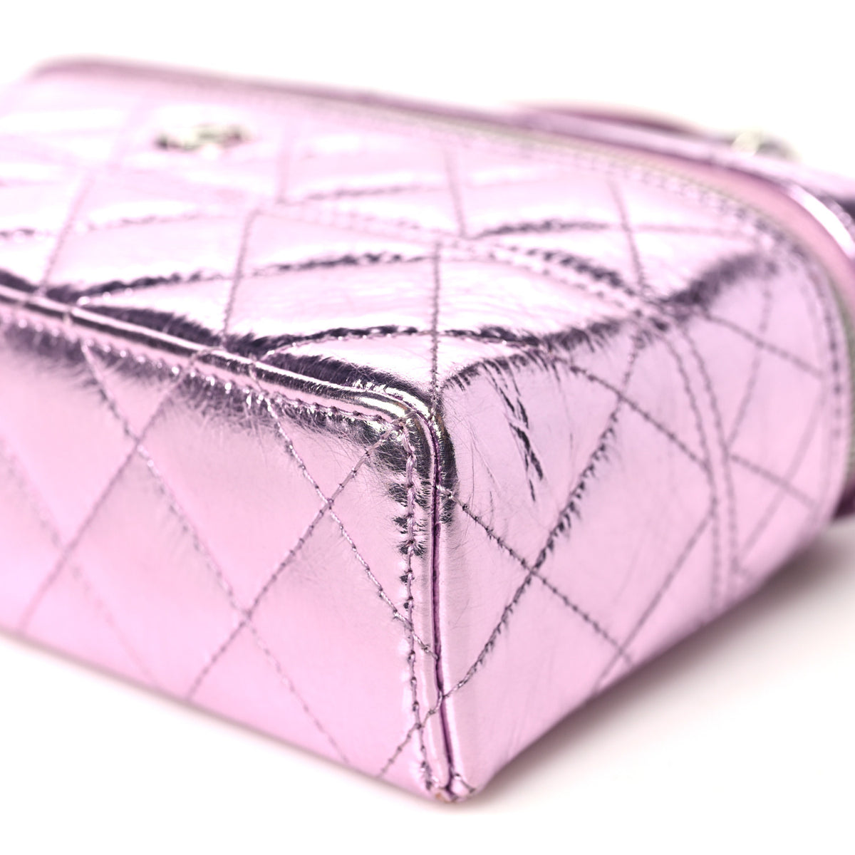 Chanel Metallic Calfskin Quilted Slim Vanity With Chain Pink 10 of 11