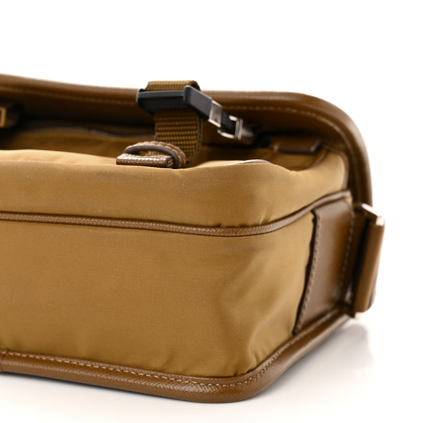 Re-Nylon Saffiano Pocket Double Snap Buckle Shoulder Bag Tabacco