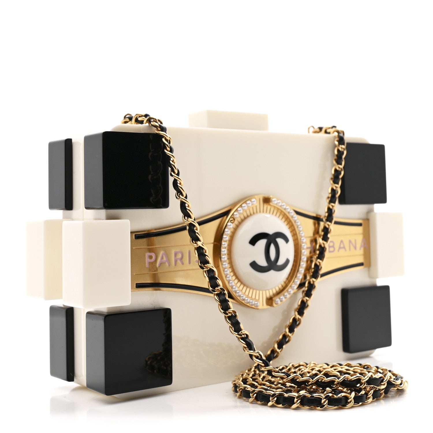 Chanel Plexiglass Boy Brick Havana by Night Clutch White Black