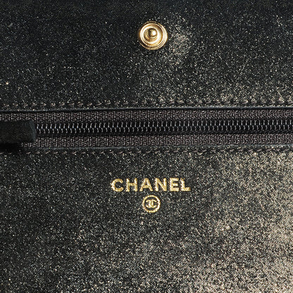 Chanel Iridescent Calfskin Quilted Tartan Button Wallet on Chain WOC Black 6 of 9