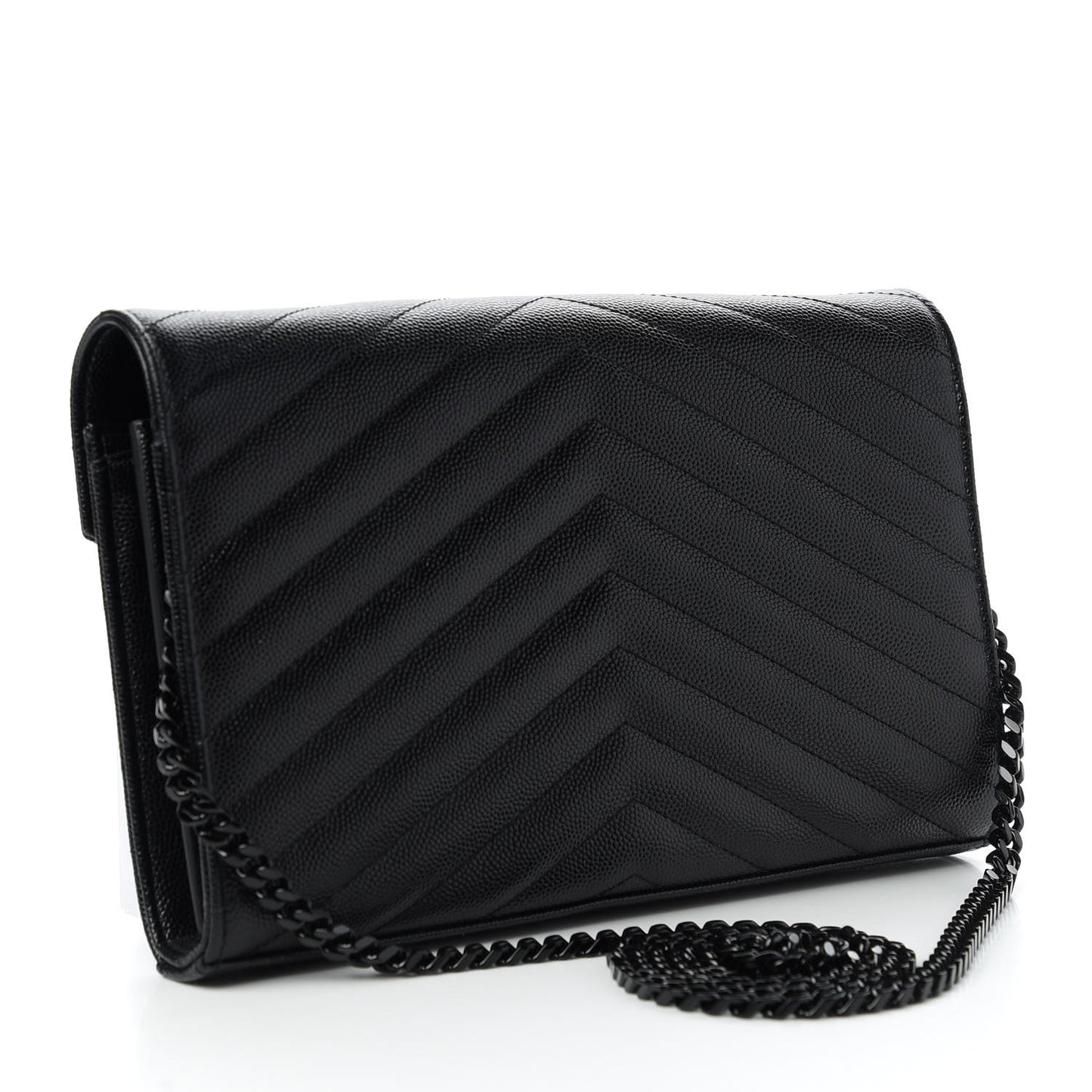 Grain De Poudre Matelasse Chevron Monogram Chain Wallet Black