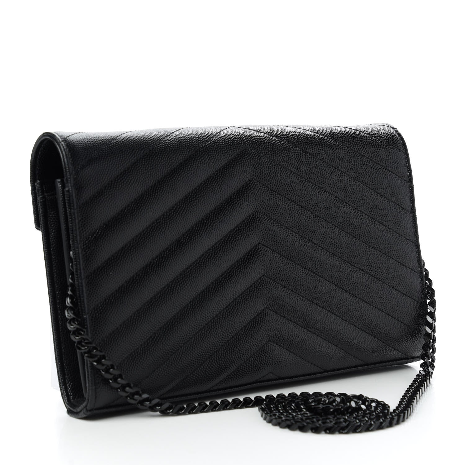 Saint Laurent Grain De Poudre Matelasse Chevron Monogram Chain Wallet Black 3 of 11