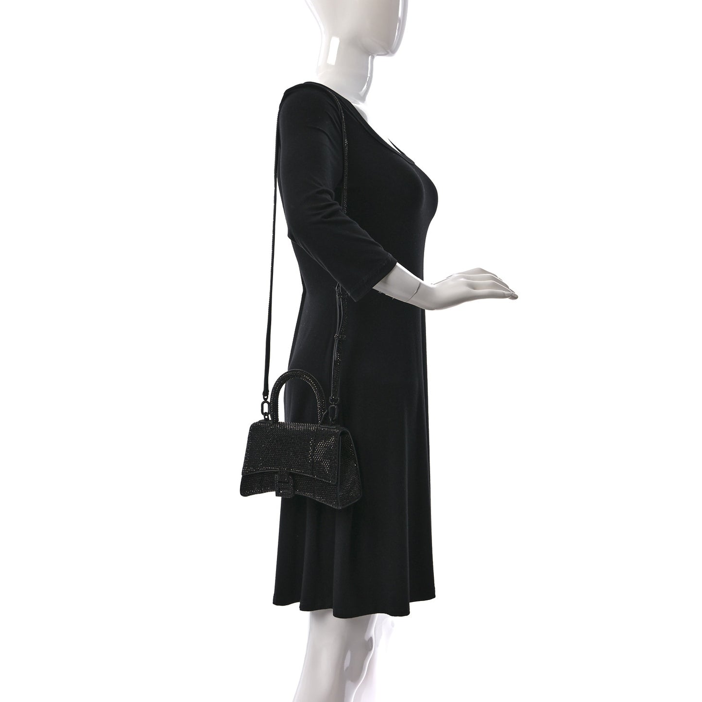 Strass Suede Hourglass Top Handle Bag XS Black Jet